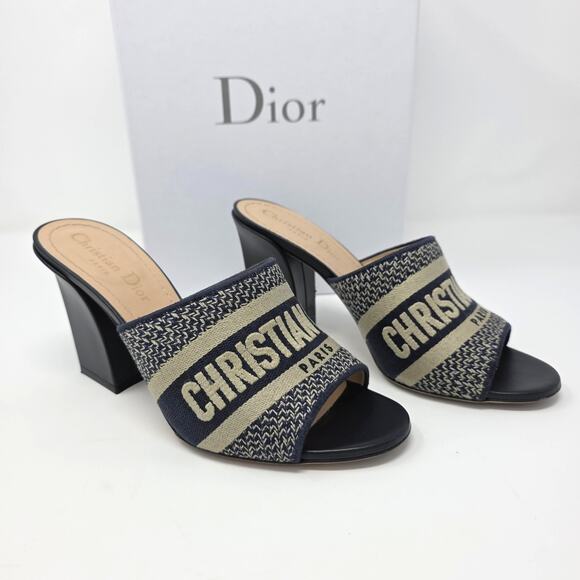 Dior Shoes - Christian Dior Dway Embroidered Heeled Mule Slides Blue IT 36.5 US 6.5
